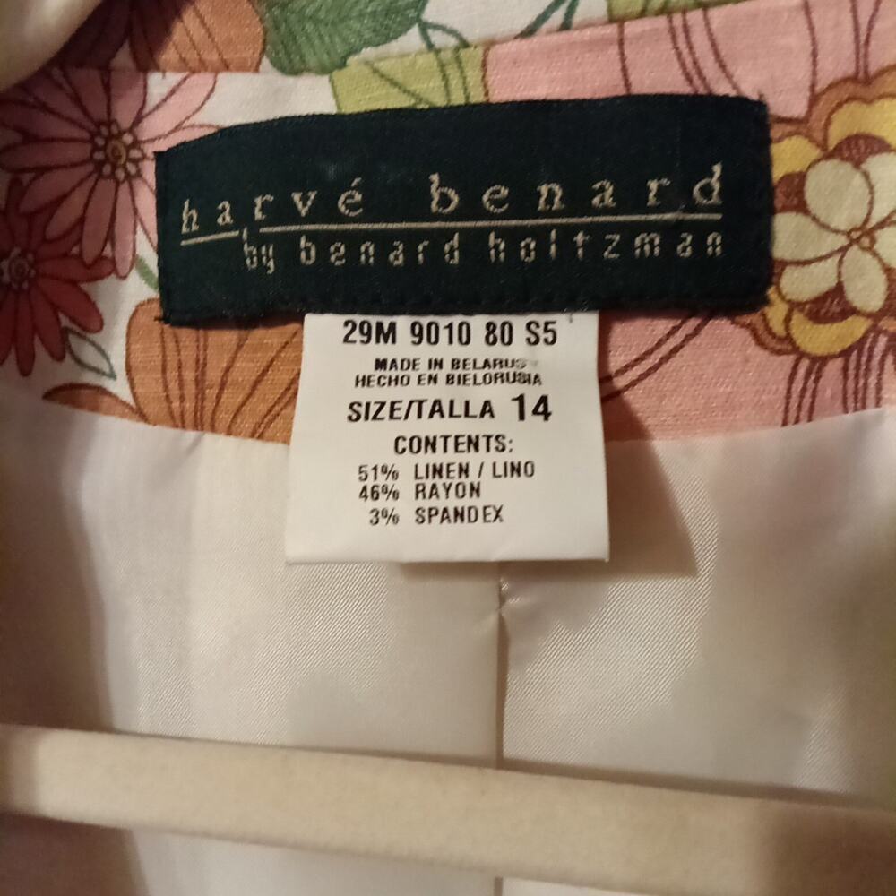 Harve Benard Vintage Women's 2pc Dress Blazer Linen Blend Size 14 White Floral - Picture 8 of 9
